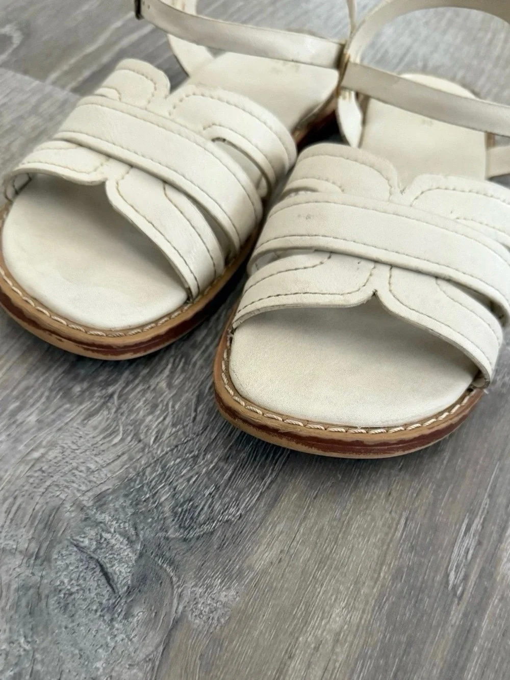 Zara Ivory Leather Strappy Ankle Sandals